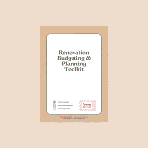 Renovation budgeting & planning toolkit product image Cover page of the Renovation Budgeting and Planning Toolkit by Neon Revival Studio, featuring minimal branding on a soft peach background